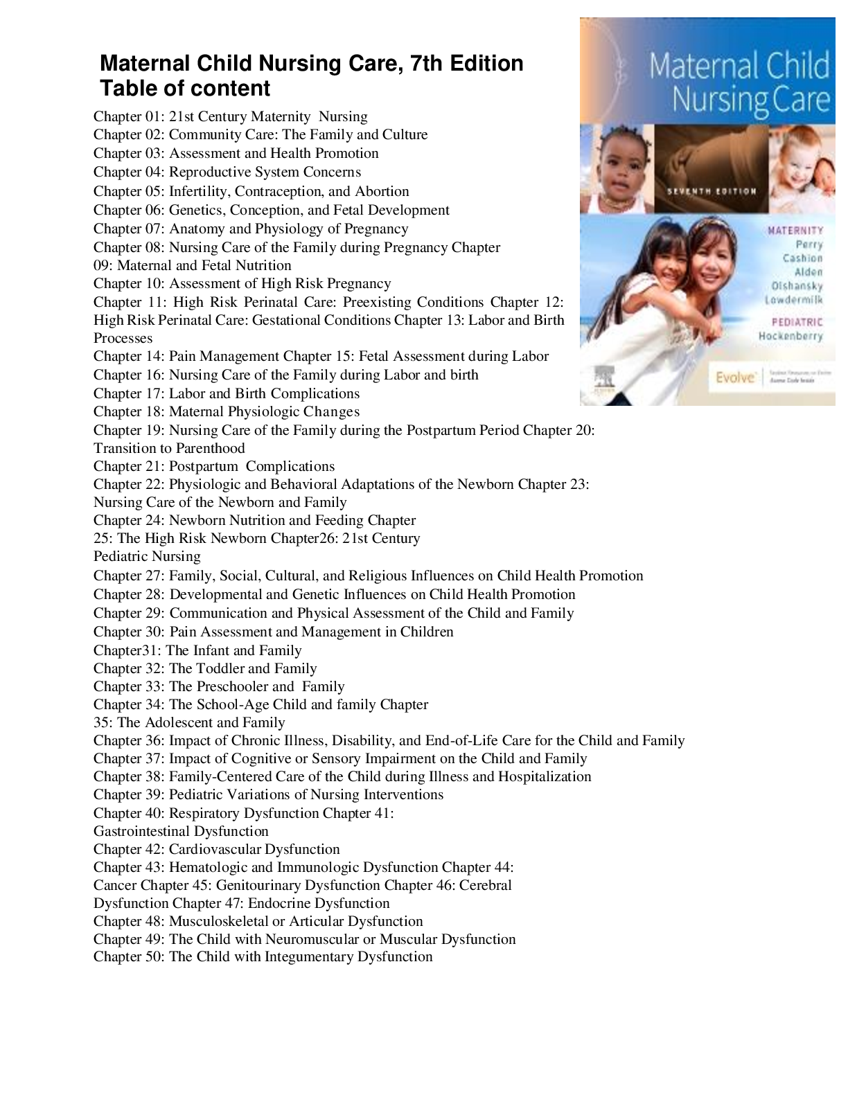 Preview image for Test Bank For Maternal Child Nursing Care 7th Edition by Shannon E. Perry, Marilyn J. Hockenberry, Mary Catherine Cashion Chapter 1-50 Complete